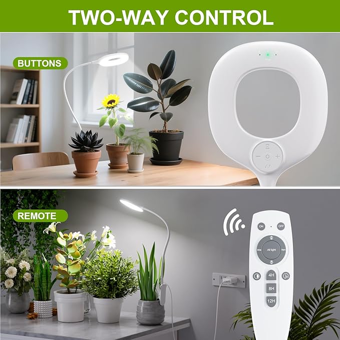 Grow Lights for Indoor Plants Full Spectrum, Clip On LED Plant Light, Plant Growing Lamp with 4/8/12H Timer, 3 Light Modes, 10 Dimmable Levels, Adjustable Gooseneck, Remote Control