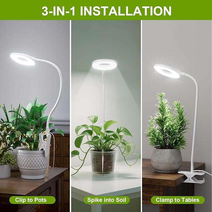 Grow Lights for Indoor Plants Full Spectrum, Clip On LED Plant Light, Plant Growing Lamp with 4/8/12H Timer, 3 Light Modes, 10 Dimmable Levels, Adjustable Gooseneck, Remote Control